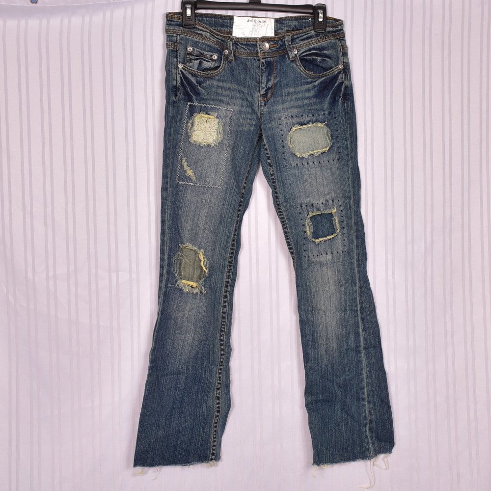 Dollhouse Jeans Distressed Patchwork Blue Size 7 - image 1